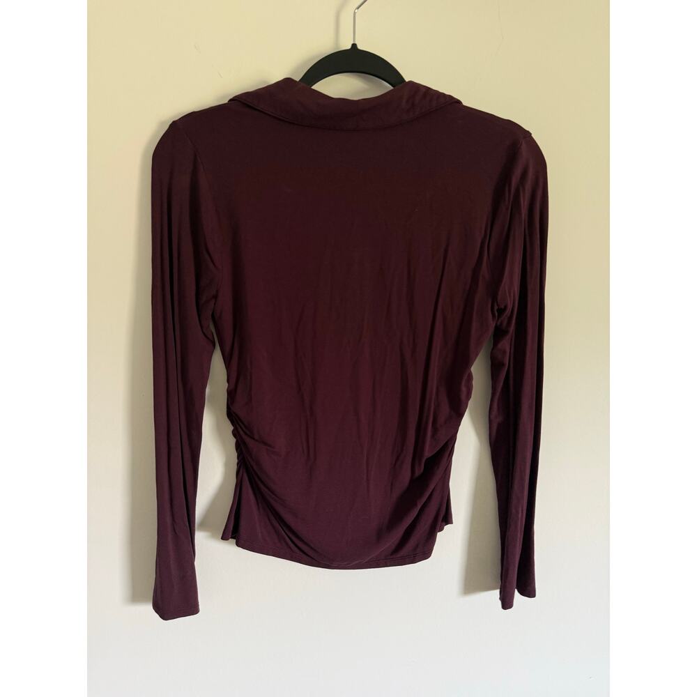 $58 Madewell Side-Cinch Long-Sleeve Polo Top - small - Burgundy - Picture 8 of 11